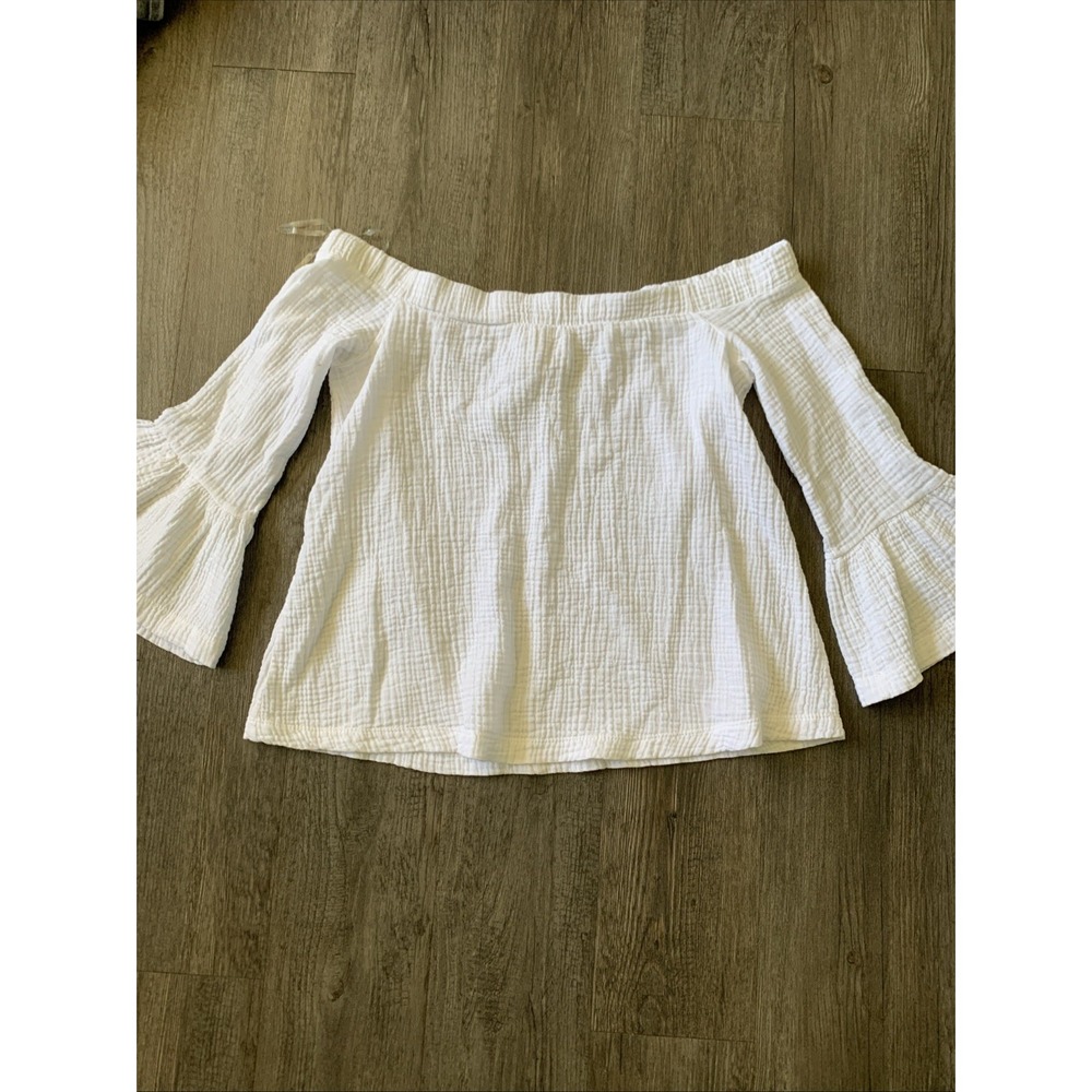 Loving People Women White Off Shoulder Bell Sleeve Blouse Large T20128